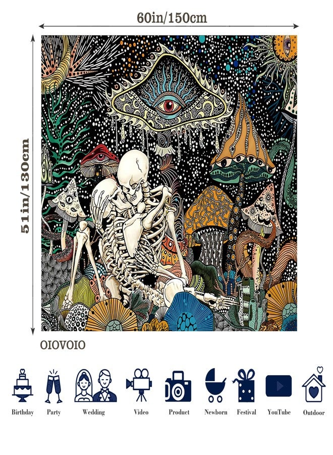 OIOVOIO Mushroom Tapestry The Lovers Tapestries Hippie Tapestry for Bedroom Skeleton Tapestries Gothic Wall Hanging for Bedroom Dorm Living Room Aesthetic Deco(59"x51", Lovers) - Image 4